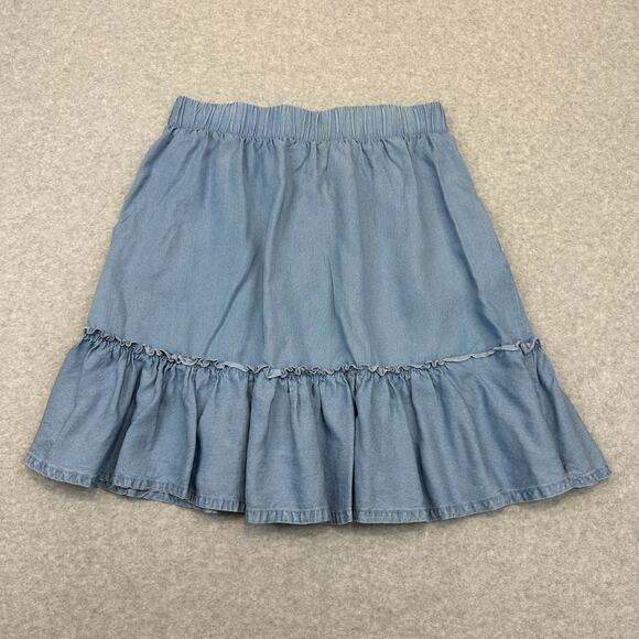 Torrid Skirt WMNS M Blue Chambray Ruffle Shirred Hem Stretch Waist Front Pockets - Picture 6 of 12